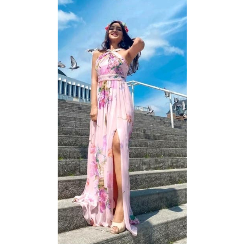 Adrianna Papell Floral Chiffon Maxi Dress Women's size 8